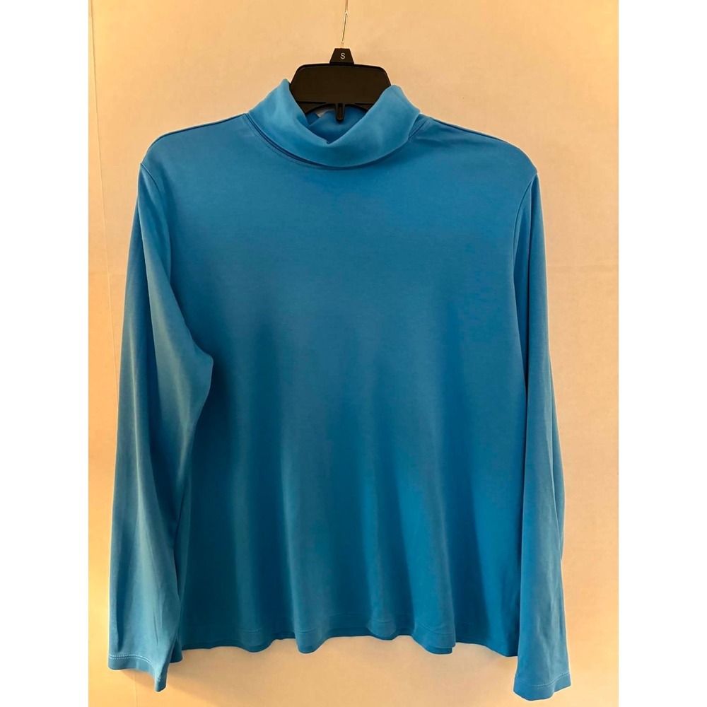 L.L.Bean Womens Large Blue Turtleneck Shirt Pima Cotton Long Sleeve Layering Top
